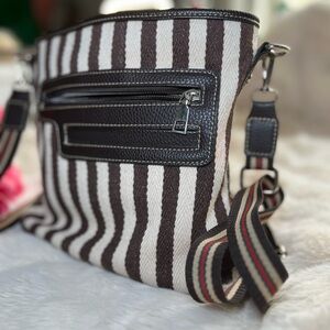 Striped Brown and Cream Crossbody Bag